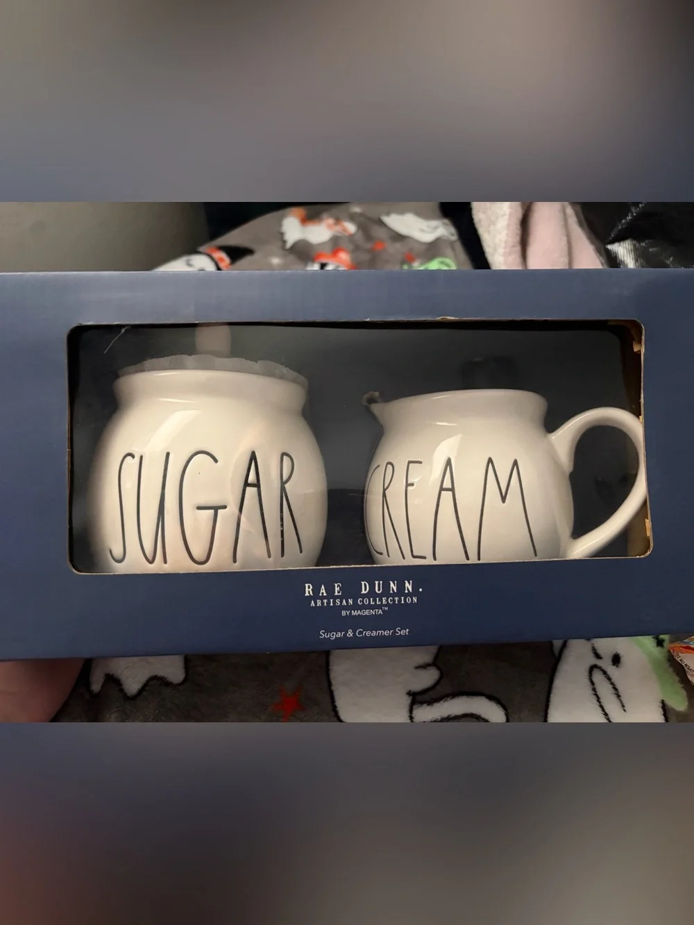 Rae Dunn White Sugar & Creamer Set with Black Lettering